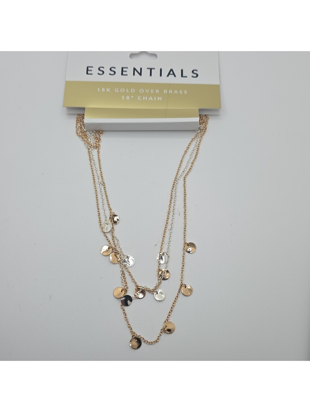 Essentials 18K Gold Over Brass Layered Charm Necklace 18in Cable Chain